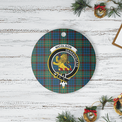 Clan Nicolson Hunting Ancient Tartan Crest Round Ceramic Ornament HC14 Nicolson Hunting Ancient Tartan Tartan Christmas   