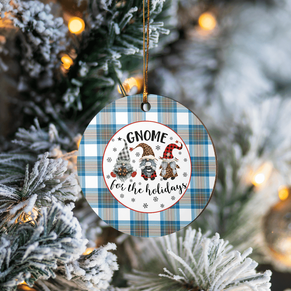 Clan Stewart Muted Blue Tartan Tartan Crest Gnome Round Ceramic Ornament WX46 Stewart Muted Blue Tartan Tartan Christmas   