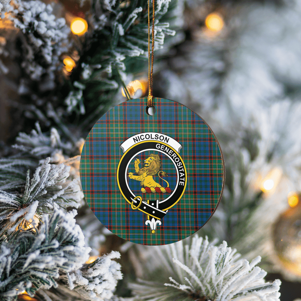 Clan Nicolson Hunting Ancient Tartan Crest Round Ceramic Ornament HC14 Nicolson Hunting Ancient Tartan Tartan Christmas   