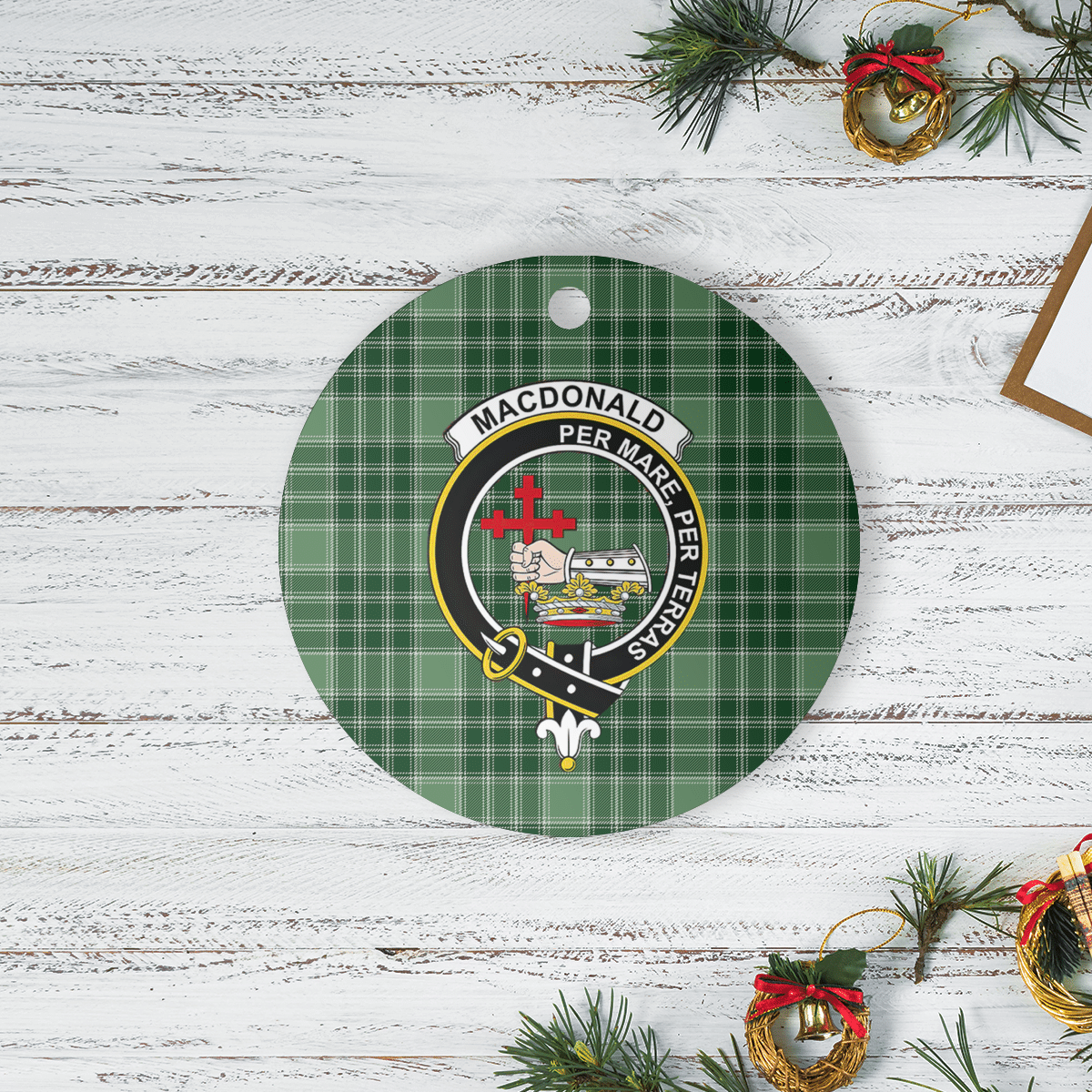 Clan MacDonald Lord of the Isles Hunting Tartan Crest Round Ceramic Ornament YE38 MacDonald Lord of the Isles Hunting Tartan Tartan Christmas   