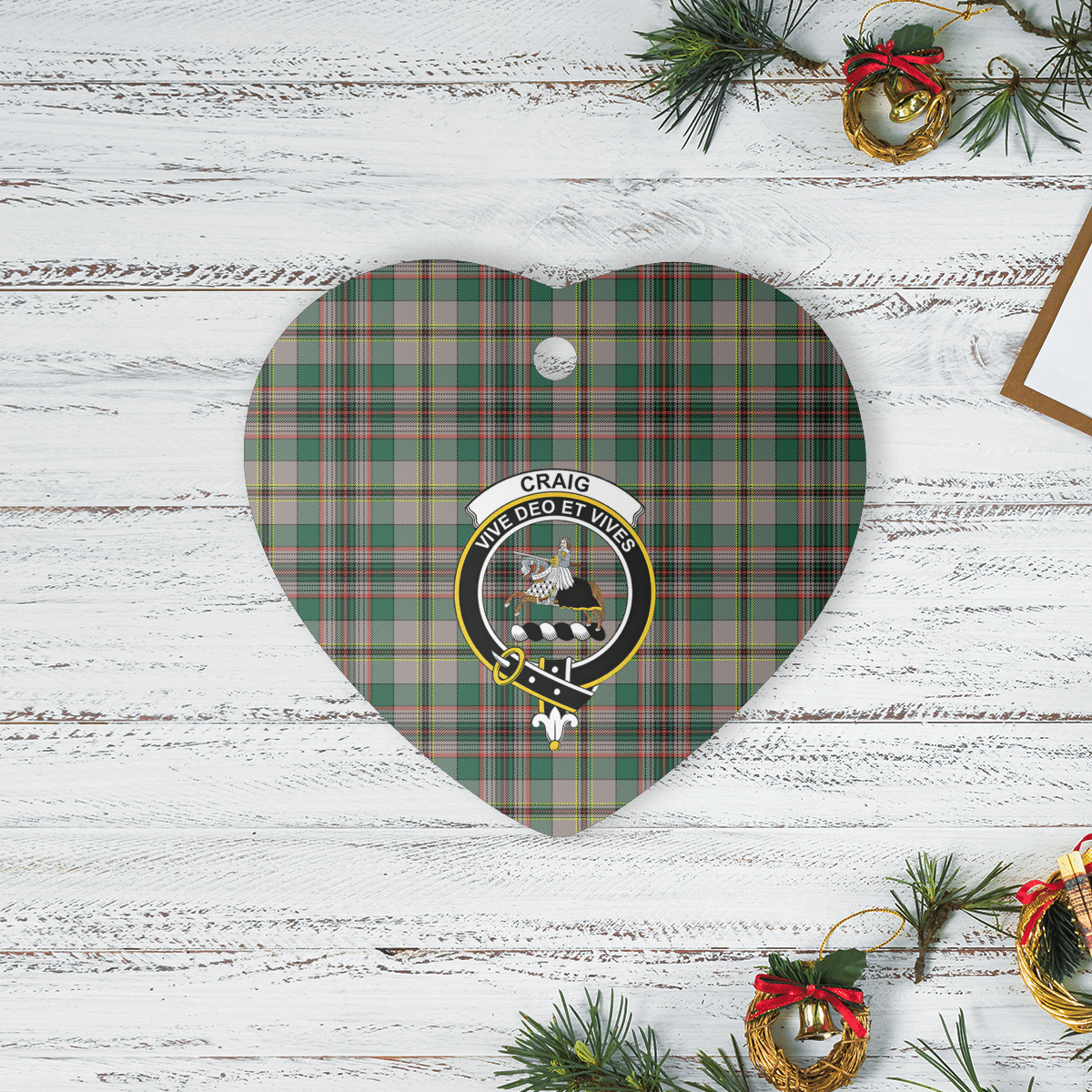 Clan Craig Ancient Tartan Crest Heart Ceramic Ornament RX30 Craig Ancient Tartan Tartan Christmas   