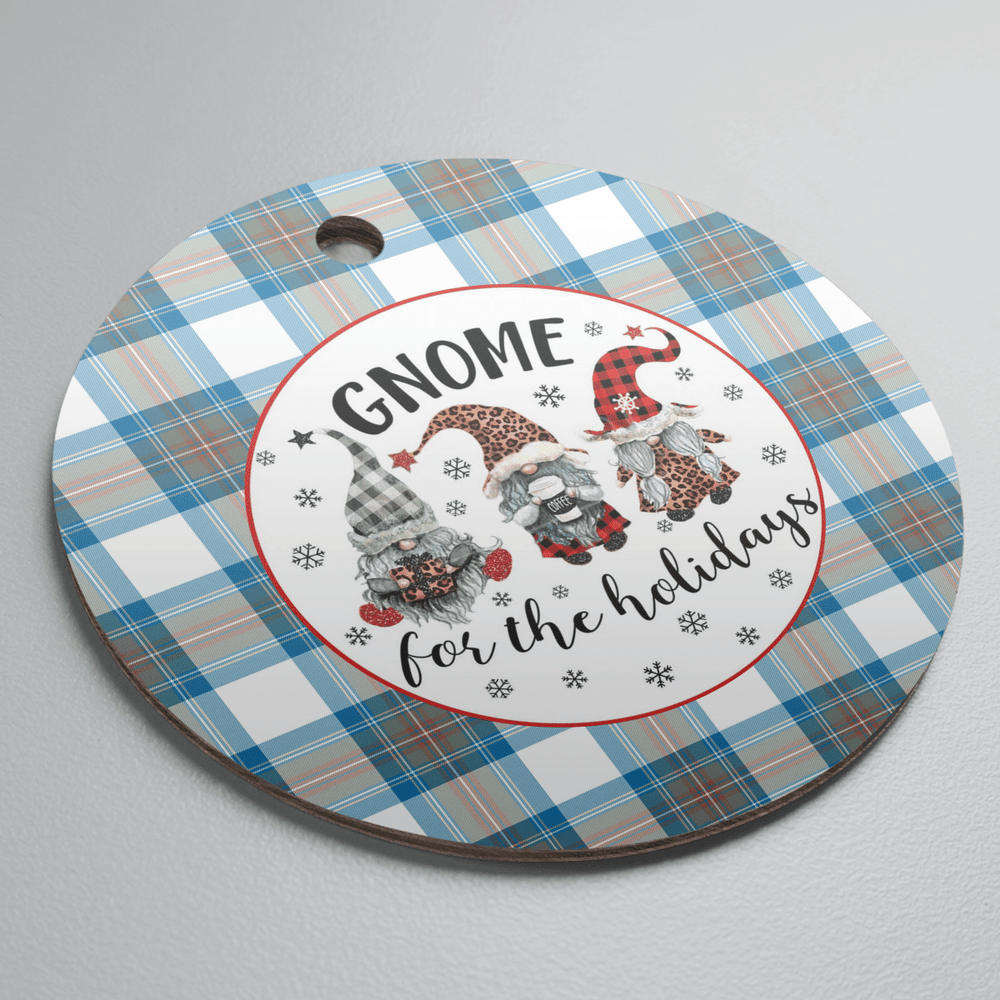 Clan Stewart Muted Blue Tartan Tartan Crest Gnome Round Ceramic Ornament WX46 Stewart Muted Blue Tartan Tartan Christmas   