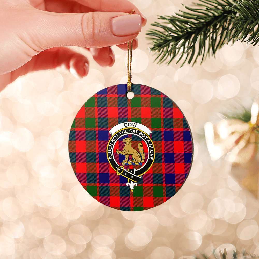 Clan Gow Modern Tartan Crest Round Ceramic Ornament HK73 Gow Modern Tartan Tartan Christmas   
