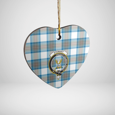 Clan Stewart Muted Blue Tartan Crest Heart Ceramic Ornament