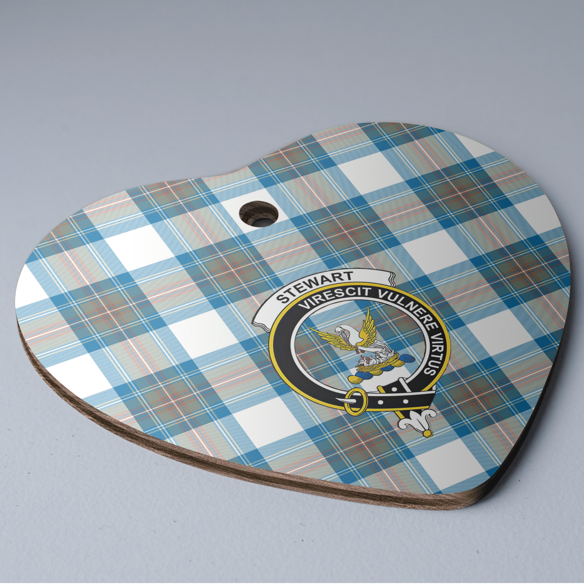 Clan Stewart Muted Blue Tartan Crest Heart Ceramic Ornament OB40 Stewart Muted Blue Tartan Tartan Christmas   