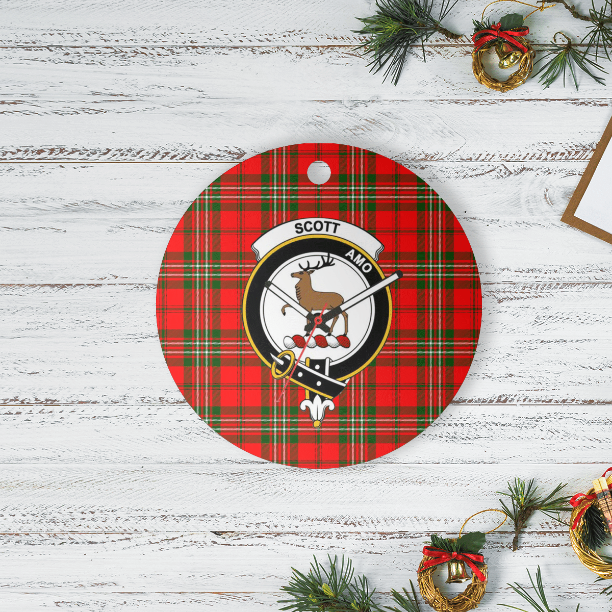 Clan Scott Modern Tartan Crest Round Ceramic Ornament GZ36 Scott Modern Tartan Tartan Christmas   