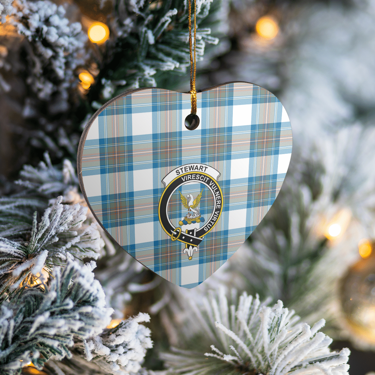 Clan Stewart Muted Blue Tartan Crest Heart Ceramic Ornament OB40 Stewart Muted Blue Tartan Tartan Christmas   