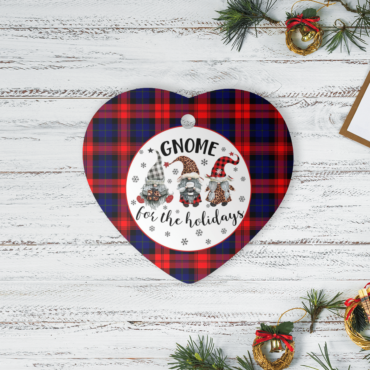 Clan MacLachlan Modern Tartan Tartan Crest Gnome Heart Ceramic Ornament JL63 MacLachlan Modern Tartan Tartan Christmas   