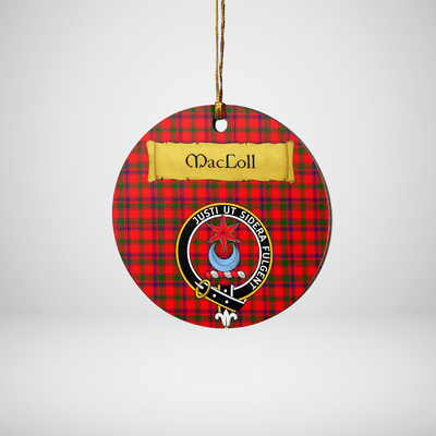 Clan MacColl Modern Tartan Crest Round Ceramic Ornament