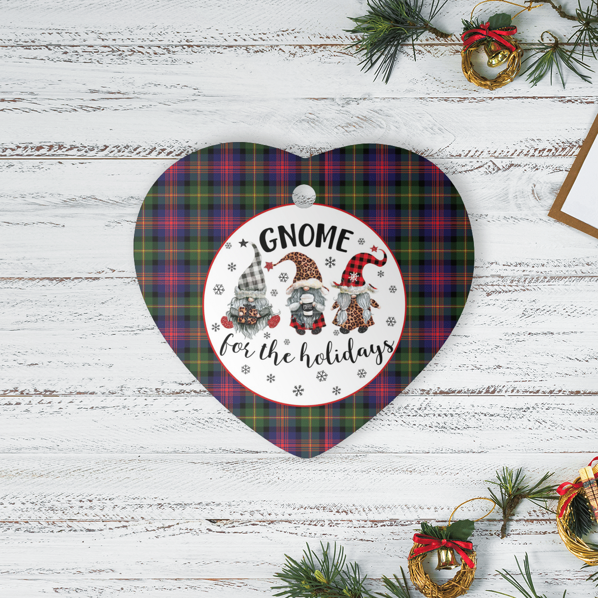 Clan MacLennan Tartan Tartan Crest Gnome Heart Ceramic Ornament OL63 MacLennan Tartan Tartan Christmas   