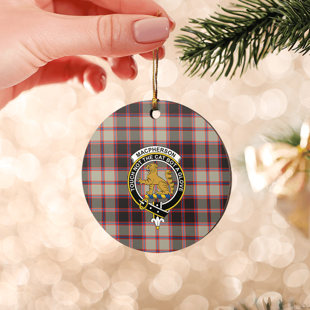 Clan MacPherson Hunting Ancient Tartan Crest Round Ceramic Ornament NR95 MacPherson Hunting Ancient Tartan Tartan Christmas   