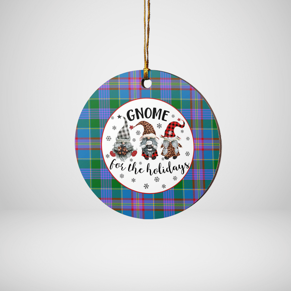 Clan Ralston Tartan Tartan Crest Gnome Round Ceramic Ornament VV82 Ralston Tartan Tartan Christmas   