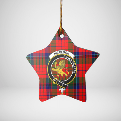 Clan Nicolson Modern Tartan Crest Star Ceramic Ornament