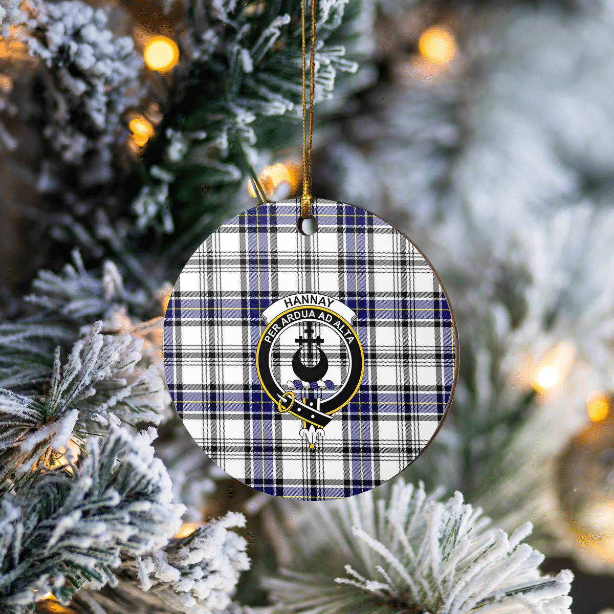 Clan Hannay Tartan Crest Round Ceramic Ornament YW87 Hannay Tartan Tartan Christmas   