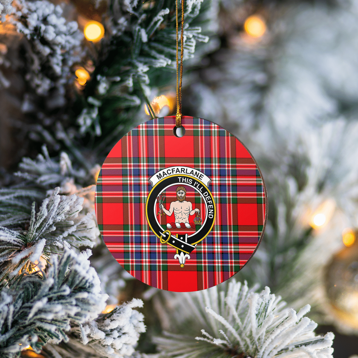Clan MacFarlane Modern Tartan Crest Round Ceramic Ornament LL42 MacFarlane Modern Tartan Tartan Christmas   