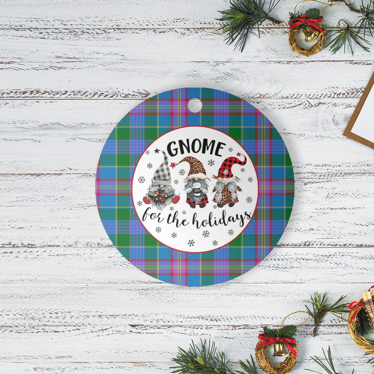Clan Ralston Tartan Tartan Crest Gnome Round Ceramic Ornament VV82 Ralston Tartan Tartan Christmas   