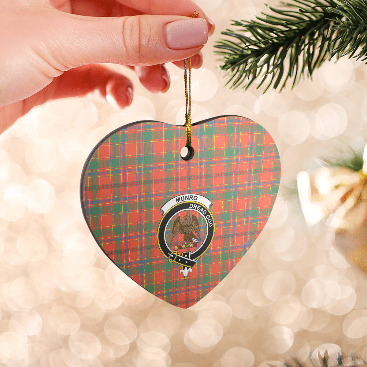 Clan Munro Ancient Tartan Crest Heart Ceramic Ornament KN39 Munro Ancient Tartan Tartan Christmas   