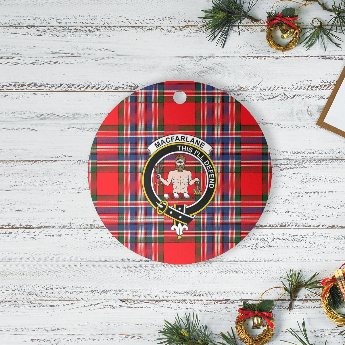 Clan MacFarlane Modern Tartan Crest Round Ceramic Ornament LL42 MacFarlane Modern Tartan Tartan Christmas   