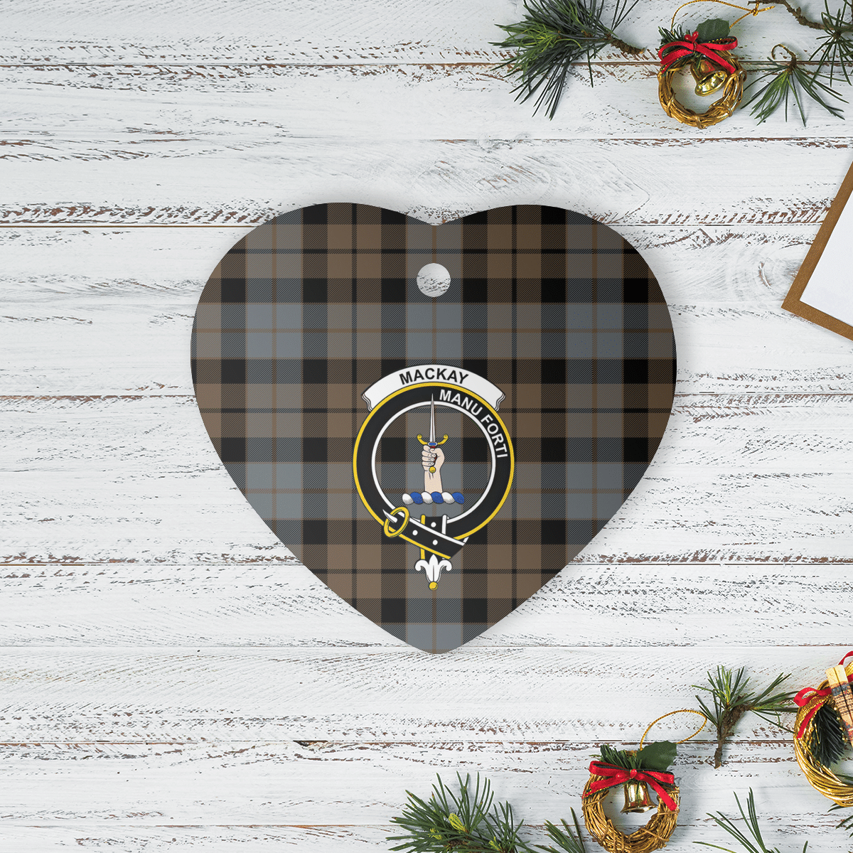 Clan MacKay Weathered Tartan Crest Heart Ceramic Ornament HX23 MacKay Weathered Tartan Tartan Christmas   