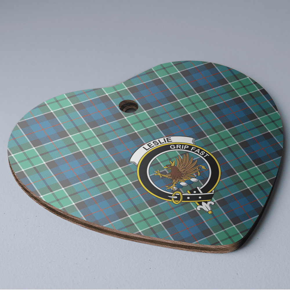 Clan Leslie Hunting Ancient Tartan Crest Heart Ceramic Ornament FM63 Leslie Hunting Ancient Tartan Tartan Christmas   