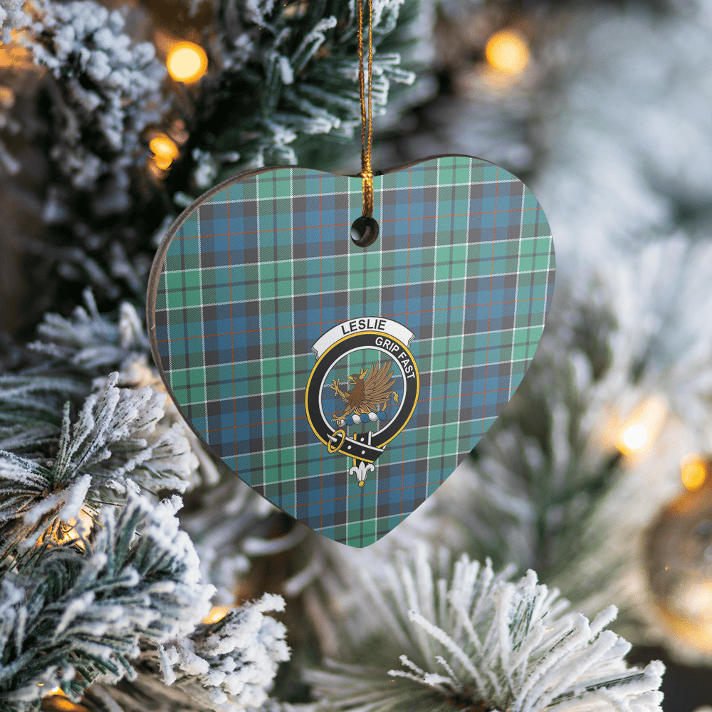 Clan Leslie Hunting Ancient Tartan Crest Heart Ceramic Ornament FM63 Leslie Hunting Ancient Tartan Tartan Christmas   
