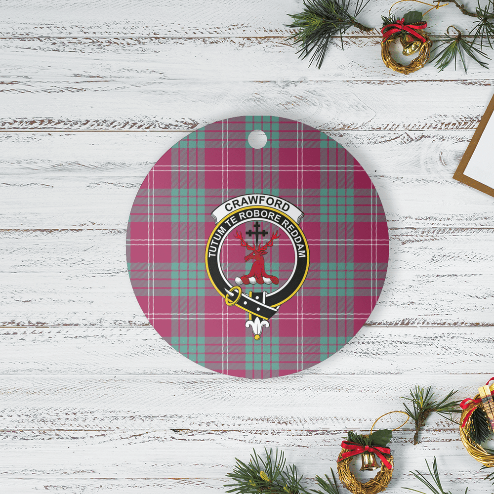 Clan Crawford Ancient Tartan Crest Round Ceramic Ornament DY21 Crawford Ancient Tartan Tartan Christmas   