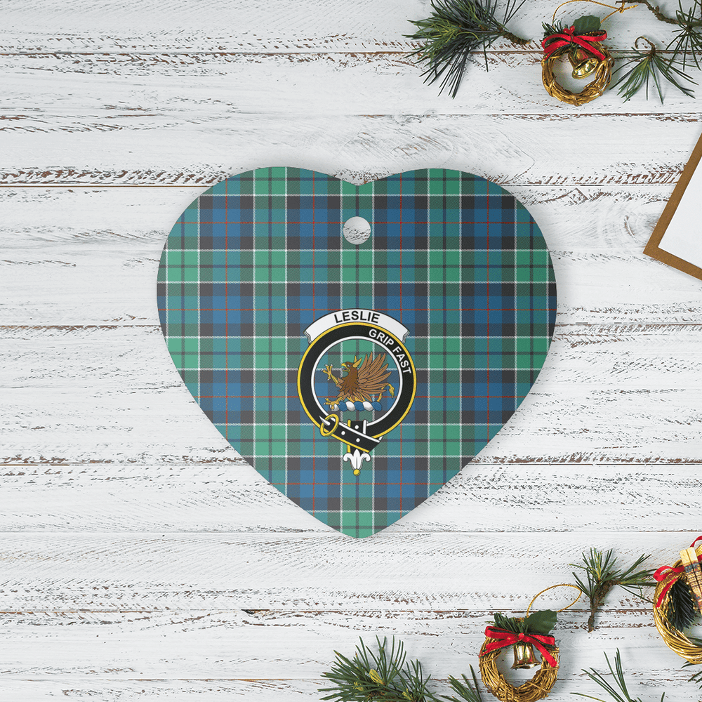 Clan Leslie Hunting Ancient Tartan Crest Heart Ceramic Ornament FM63 Leslie Hunting Ancient Tartan Tartan Christmas   
