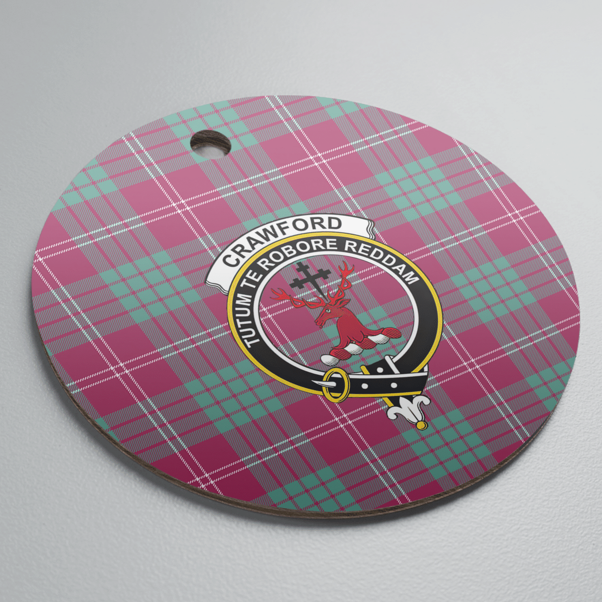 Clan Crawford Ancient Tartan Crest Round Ceramic Ornament DY21 Crawford Ancient Tartan Tartan Christmas   