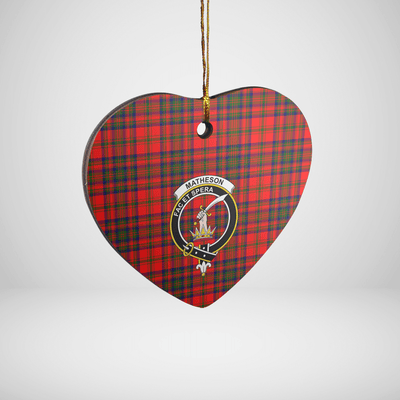 Clan Matheson Modern Tartan Crest Heart Ceramic Ornament MA88