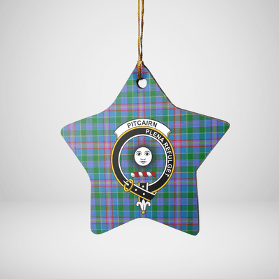 Clan Pitcairn Hunting Tartan Crest Star Ceramic Ornament
