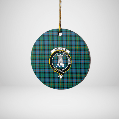 Clan Malcolm Ancient Tartan Crest Round Ceramic Ornament
