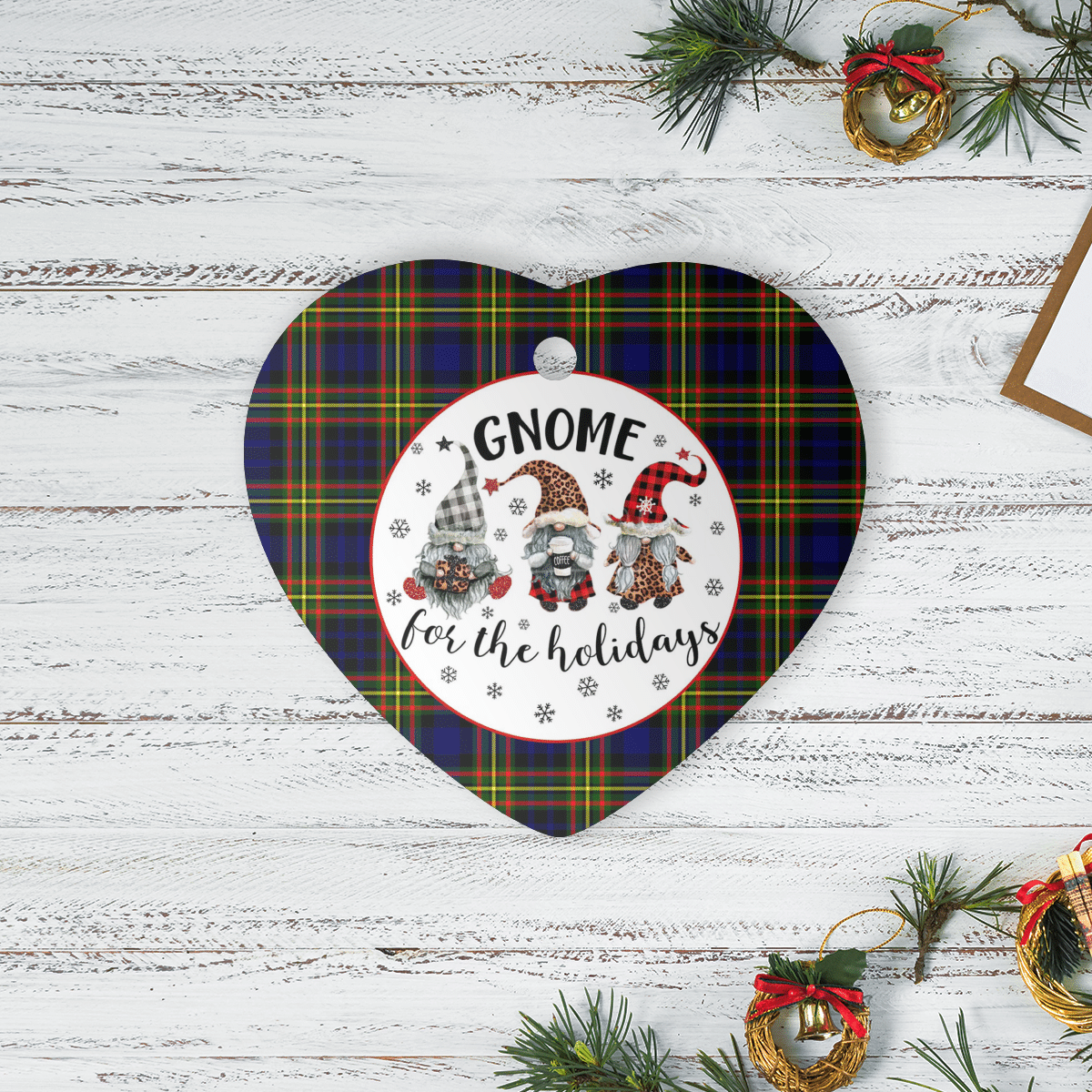 Clan MacLellan Modern Tartan Tartan Crest Gnome Heart Ceramic Ornament WC73 MacLellan Modern Tartan Tartan Christmas   