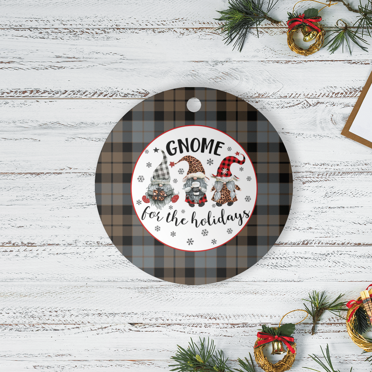 Clan MacKay Weathered Tartan Tartan Crest Gnome Round Ceramic Ornament RA48 MacKay Weathered Tartan Tartan Christmas   
