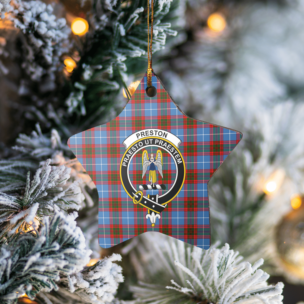 Clan Preston (Edinburgh) Tartan Crest Star Ceramic Ornament OP37 Preston (Edinburgh) Tartan Tartan Christmas   