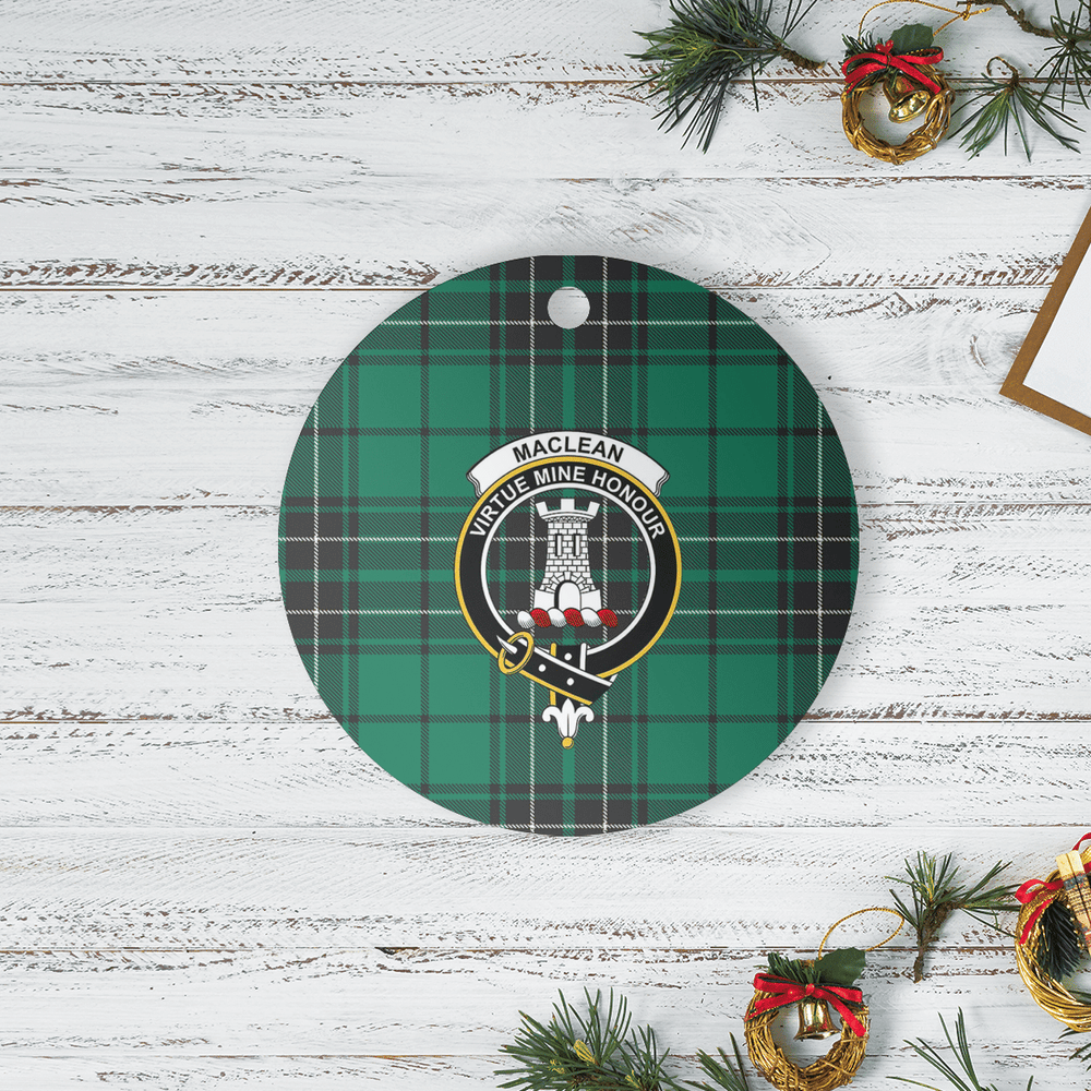 Clan MacLean Hunting Ancient Tartan Crest Round Ceramic Ornament ED45 MacLean Hunting Ancient Tartan Tartan Christmas   