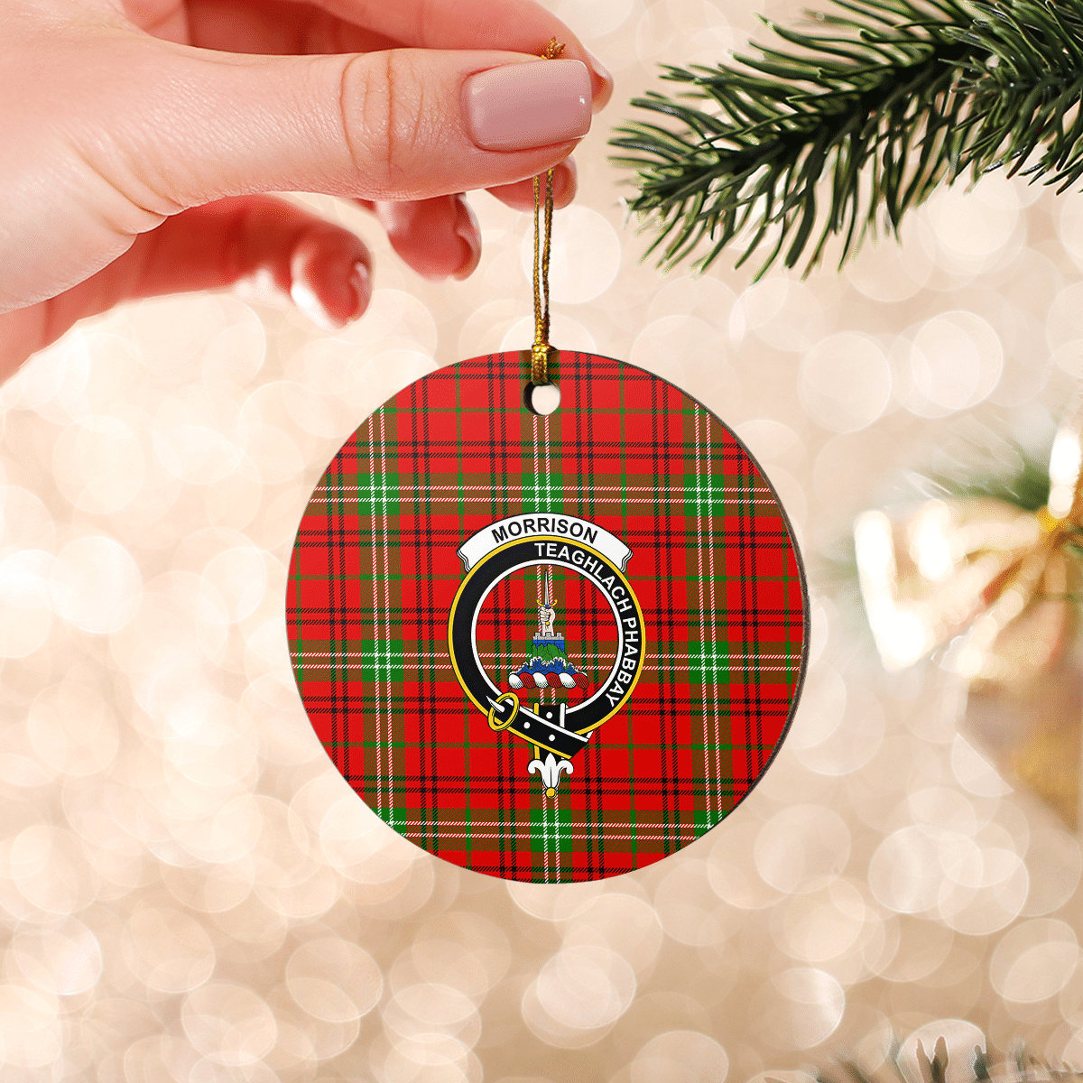 Clan Morrison Red Modern Tartan Crest Round Ceramic Ornament UZ13 Morrison Red Modern Tartan Tartan Christmas   