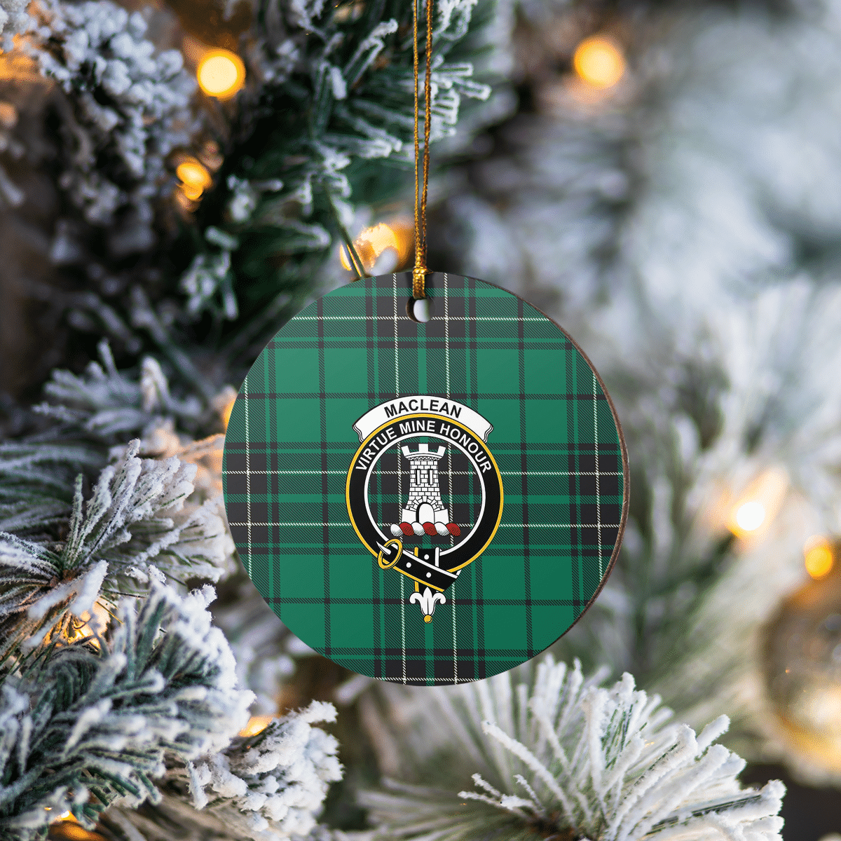 Clan MacLean Hunting Ancient Tartan Crest Round Ceramic Ornament ED45 MacLean Hunting Ancient Tartan Tartan Christmas   