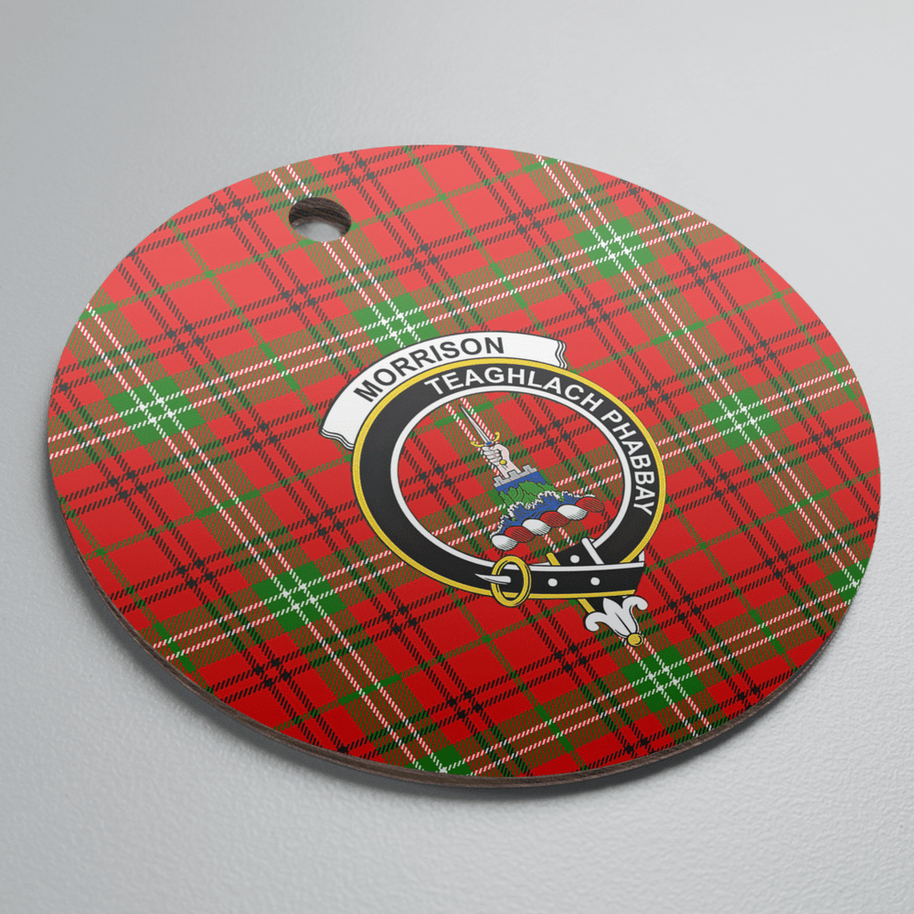 Clan Morrison Red Modern Tartan Crest Round Ceramic Ornament UZ13 Morrison Red Modern Tartan Tartan Christmas   