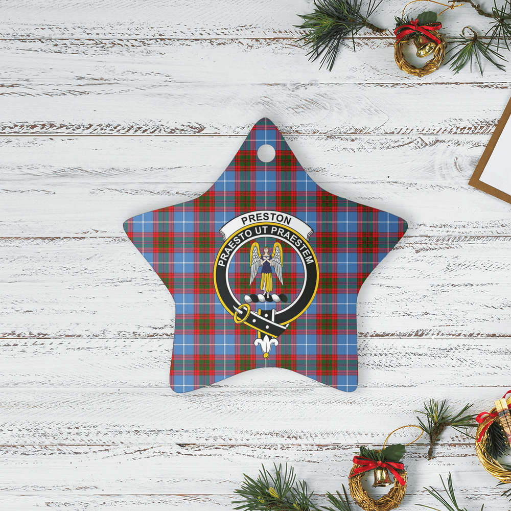 Clan Preston (Edinburgh) Tartan Crest Star Ceramic Ornament OP37 Preston (Edinburgh) Tartan Tartan Christmas   