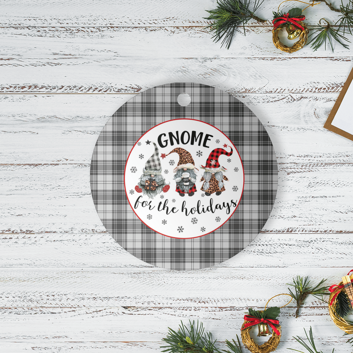Clan Douglas Grey Modern Tartan Tartan Crest Gnome Round Ceramic Ornament VH71 Douglas Grey Modern Tartan Tartan Christmas   
