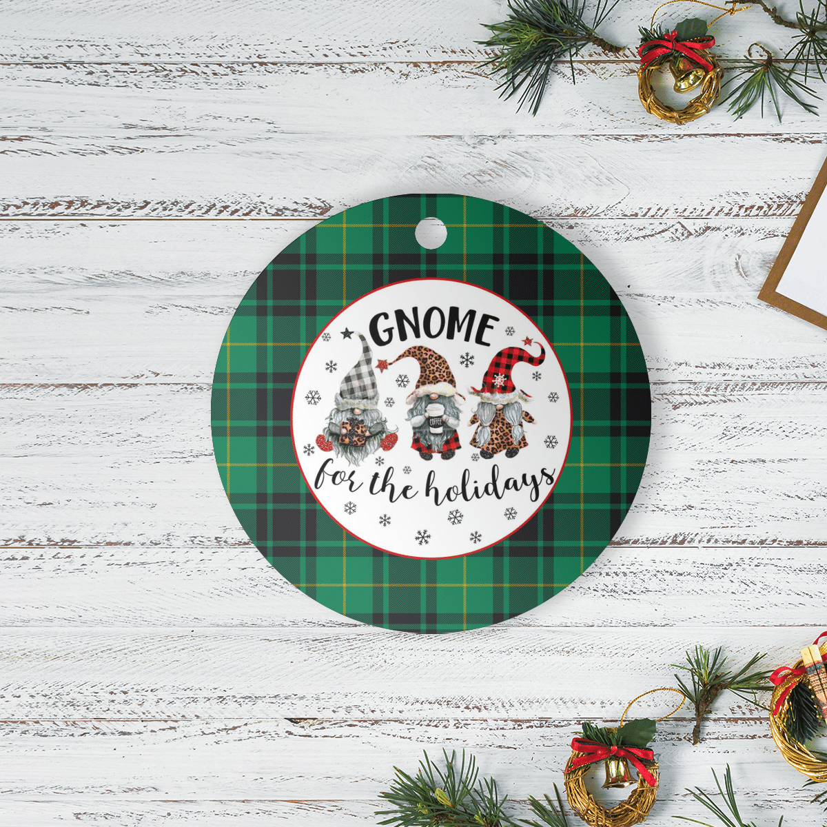 Clan MacArthur Ancient Tartan Tartan Crest Gnome Round Ceramic Ornament UW79 MacArthur Ancient Tartan Tartan Christmas   