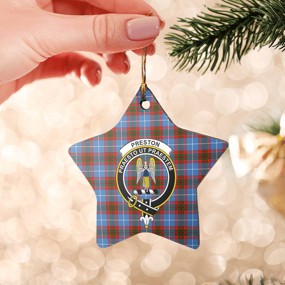 Clan Preston (Edinburgh) Tartan Crest Star Ceramic Ornament OP37 Preston (Edinburgh) Tartan Tartan Christmas   