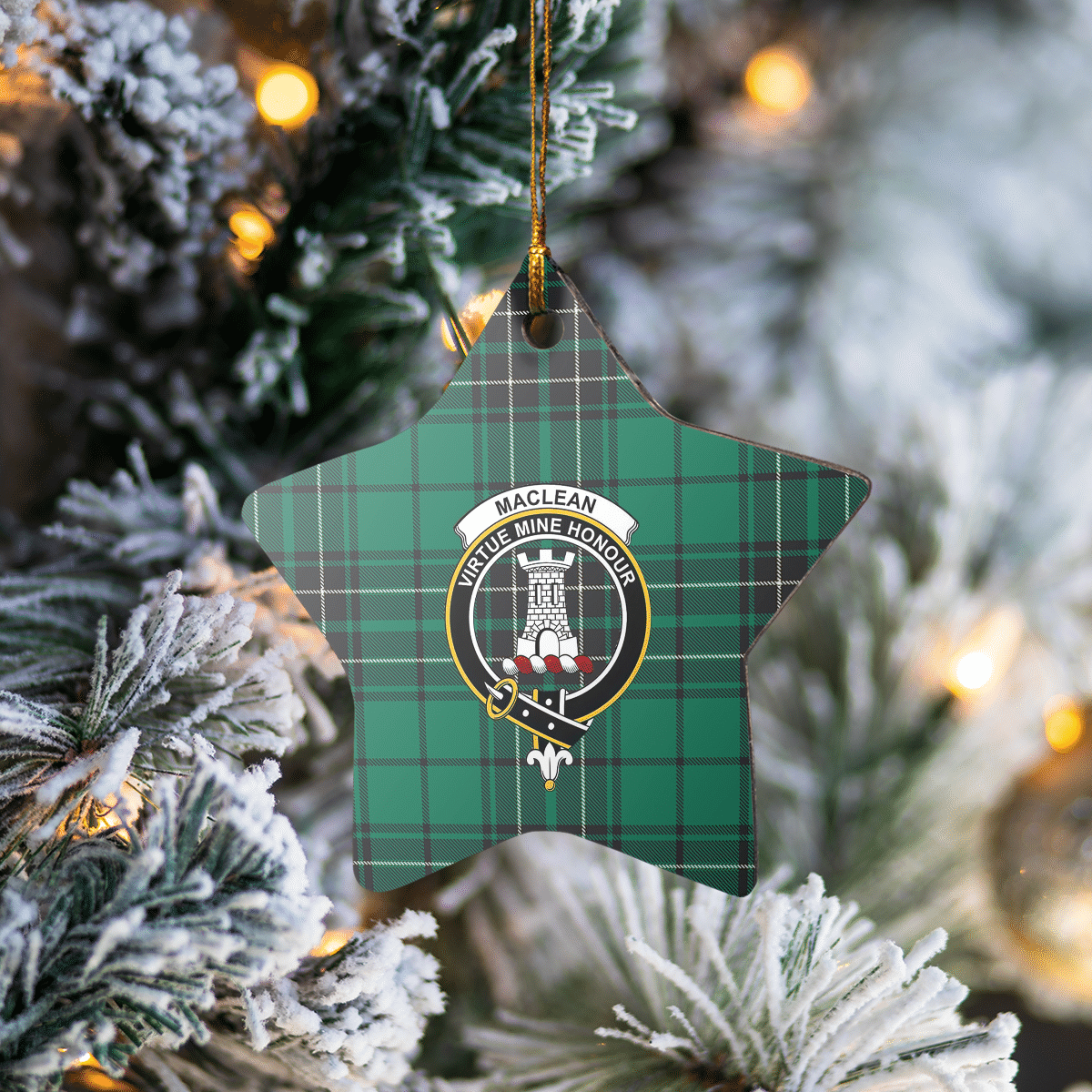 Clan MacLean Hunting Ancient Tartan Crest Star Ceramic Ornament QL24 MacLean Hunting Ancient Tartan Tartan Christmas   