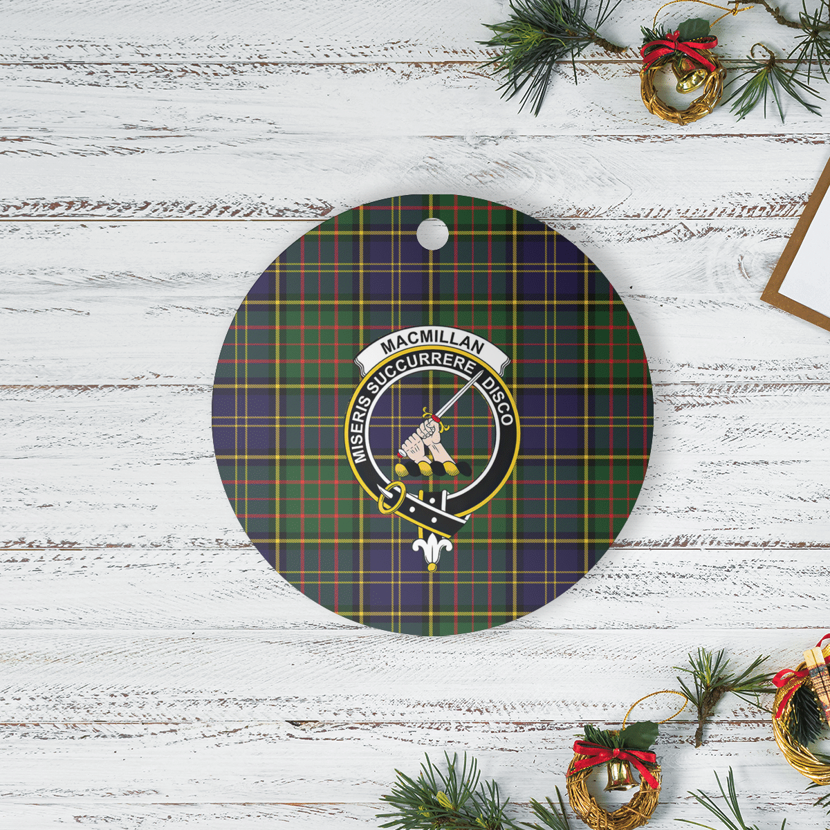 Clan MacMillan Hunting Modern Tartan Crest Round Ceramic Ornament MX16 MacMillan Hunting Modern Tartan Tartan Christmas   