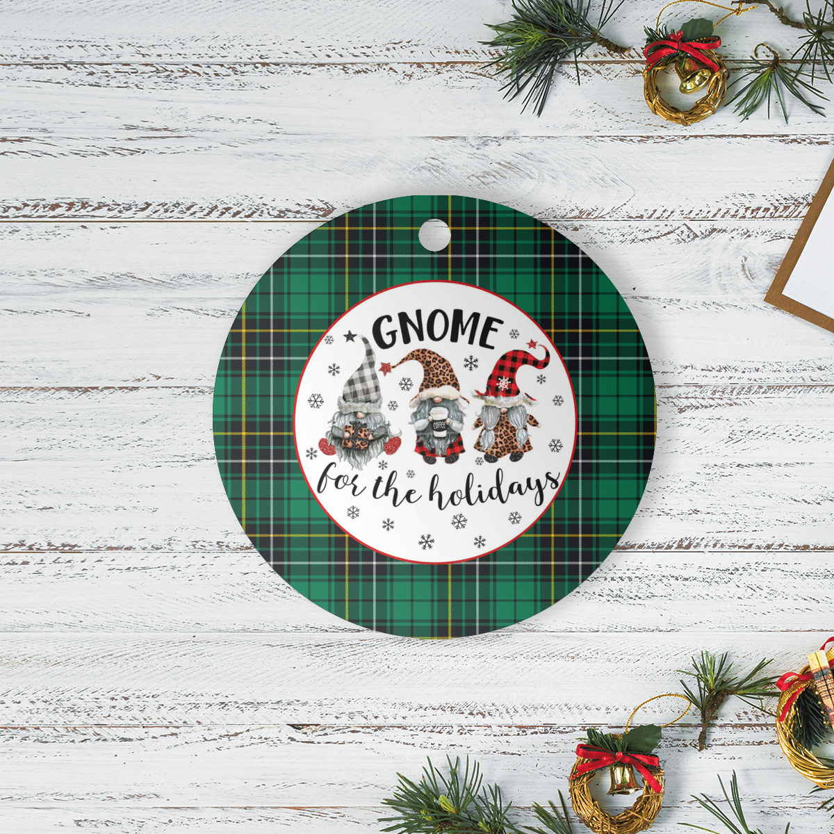 Clan MacAlpin Ancient Tartan Tartan Crest Gnome Round Ceramic Ornament PA59 MacAlpin Ancient Tartan Tartan Christmas   