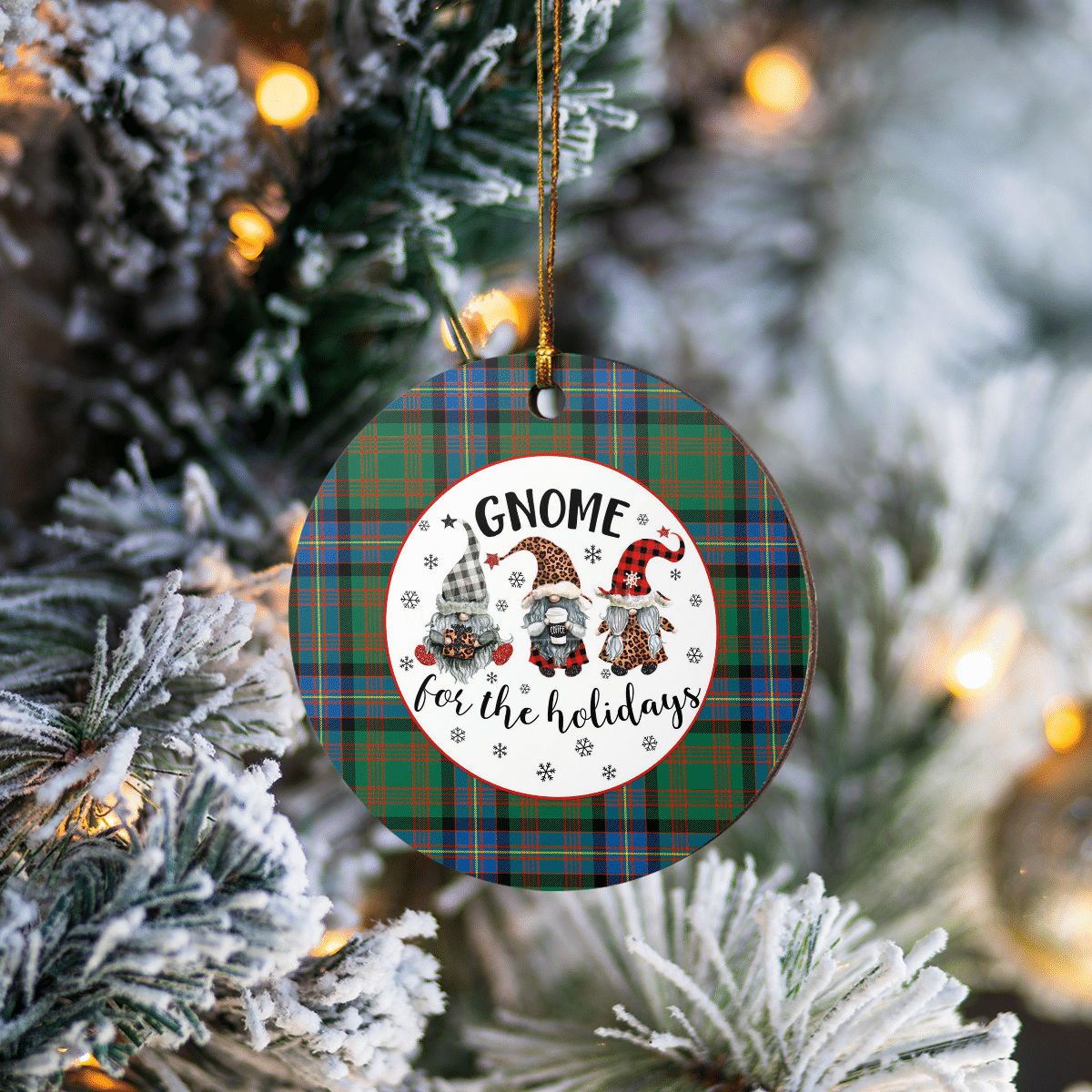 Clan Cochrane Ancient  Tartan Tartan Crest Gnome Round Ceramic Ornament TL55 Cochrane Ancient Tartan Tartan Christmas   