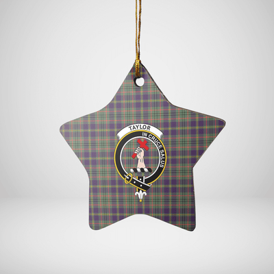 Clan Taylor Weathered Tartan Crest Star Ceramic Ornament