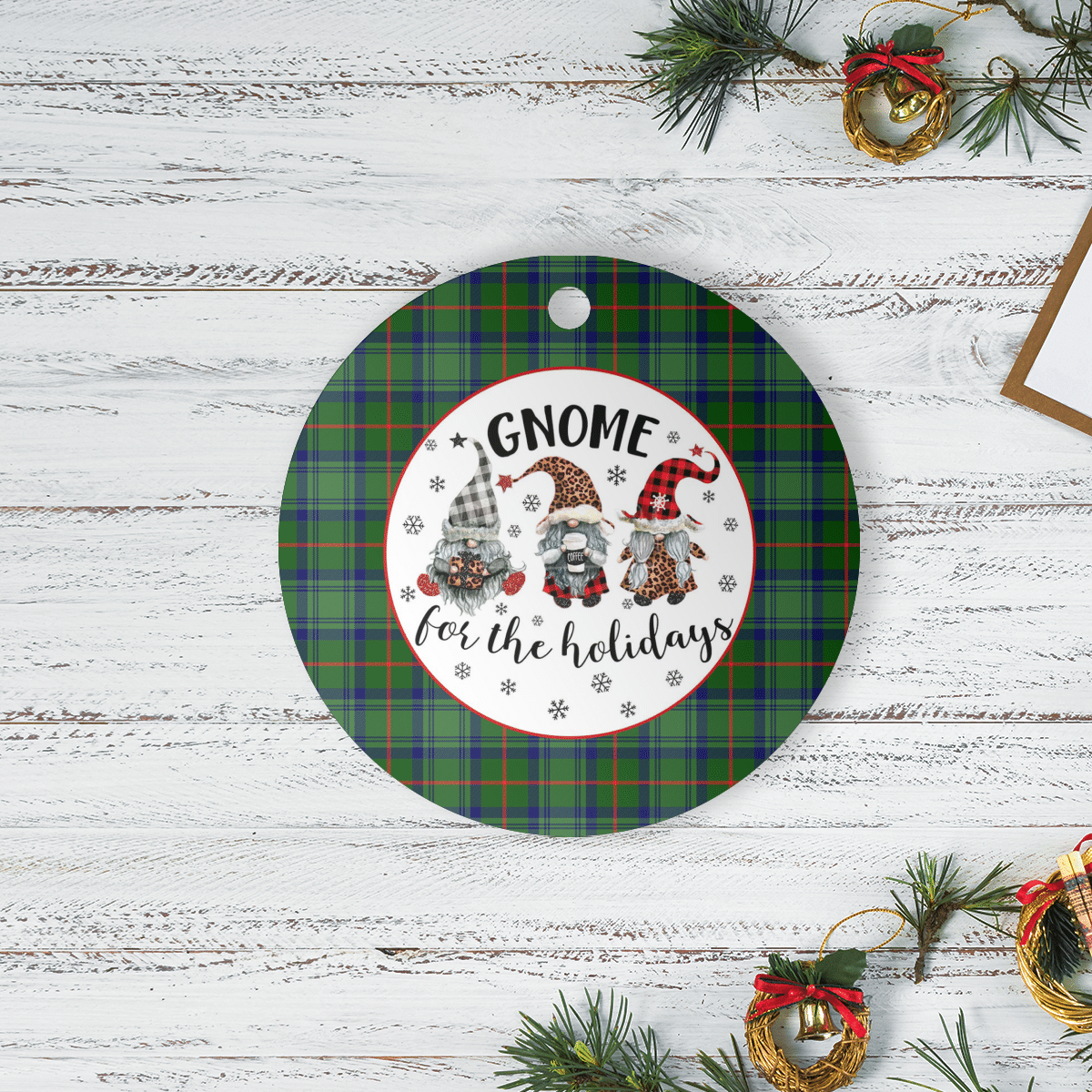 Clan Cranston Modern Tartan Tartan Crest Gnome Round Ceramic Ornament CQ58 Cranston Modern Tartan Tartan Christmas   