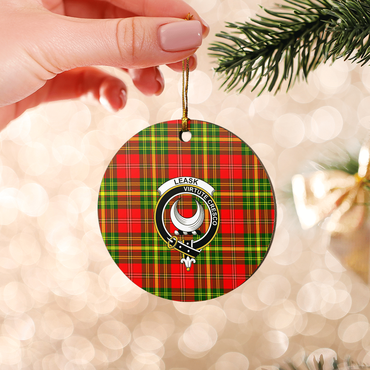 Clan Leask Tartan Crest Round Ceramic Ornament IG88 Leask Tartan Tartan Christmas   