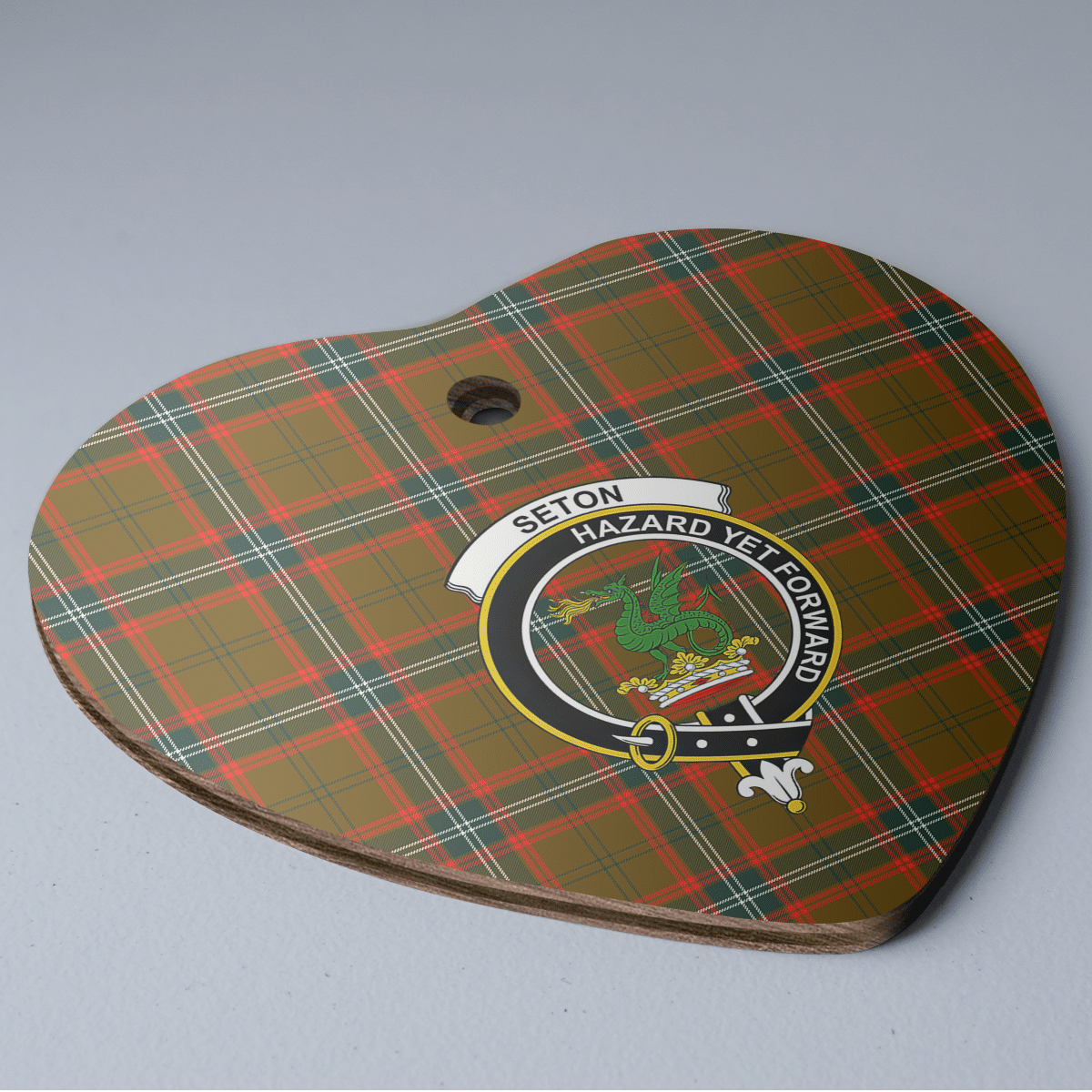 Clan Seton Hunting Modern Tartan Crest Heart Ceramic Ornament GF93 Seton Hunting Modern Tartan Tartan Christmas   